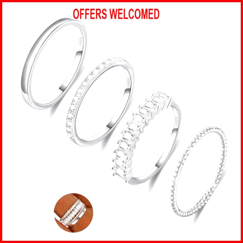 Sterling Silver Stackable Rings Set, Cubic Zircon… - image 2